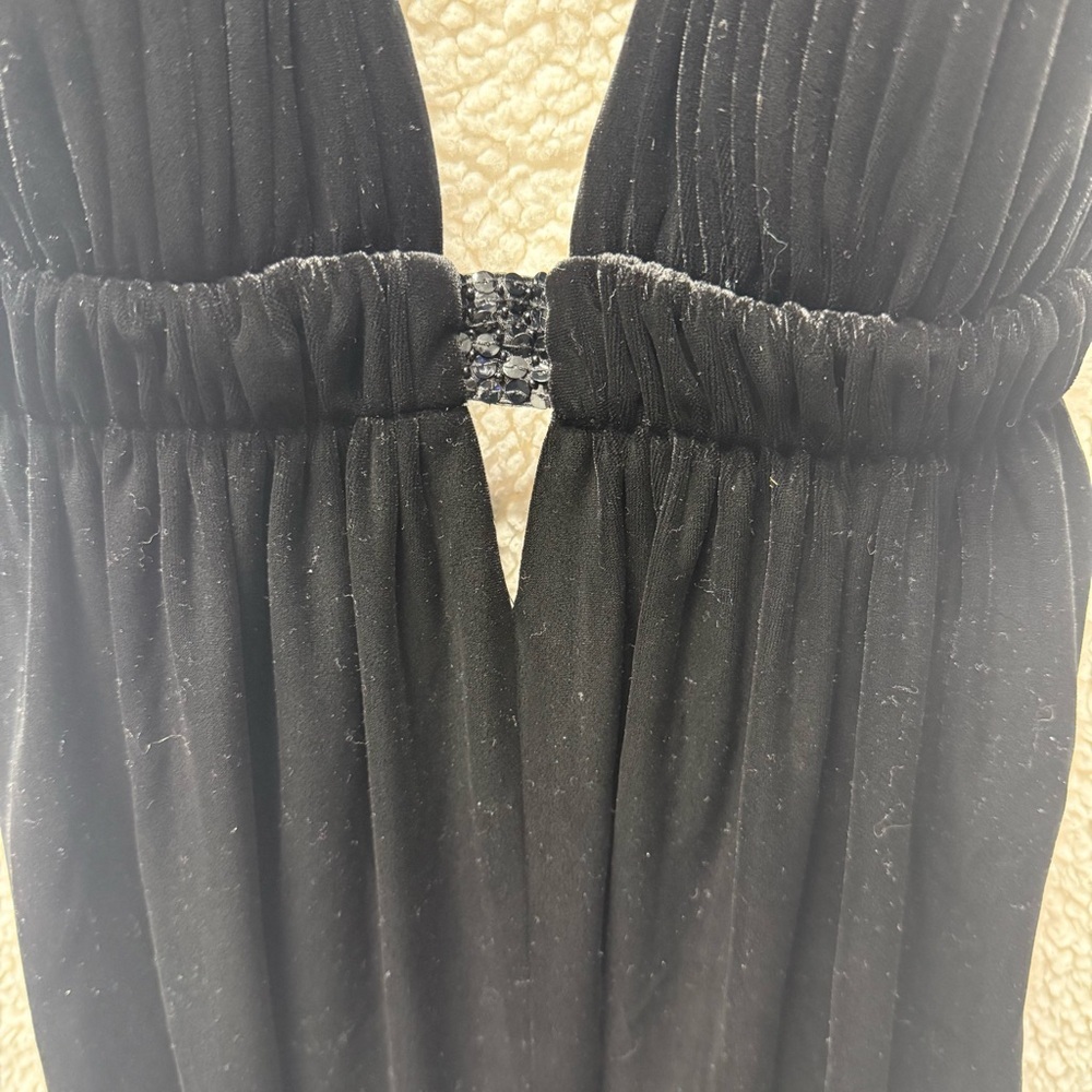 NWT AIDAN MATTOX Black Velvet Sequin Racerback Backless Cocktail Dress Cutout 6 - Picture 5 of 15
